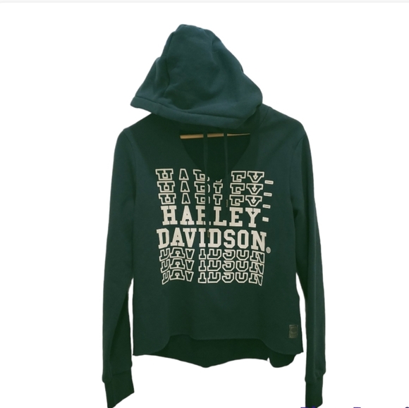 Harley-Davidson Tops - Harley-Davidson Medium Teal Raw Edge Cutout Peekaboo V-Neck Pullover Hoodie